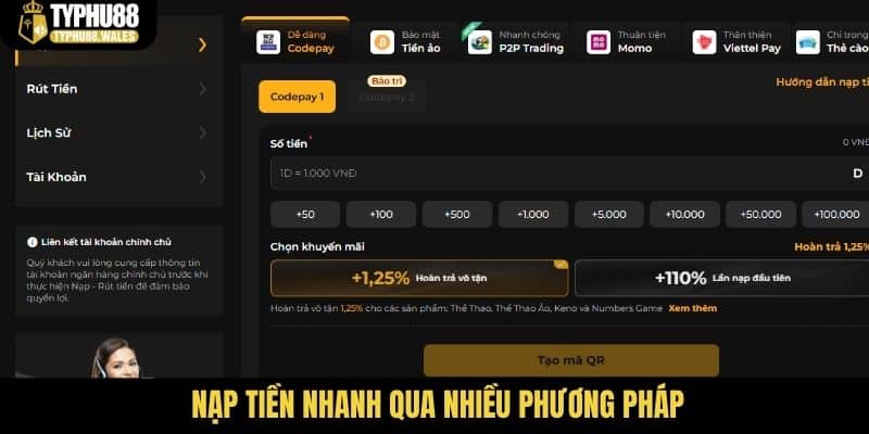 Nạp tiền nhanh qua nhiều phương pháp